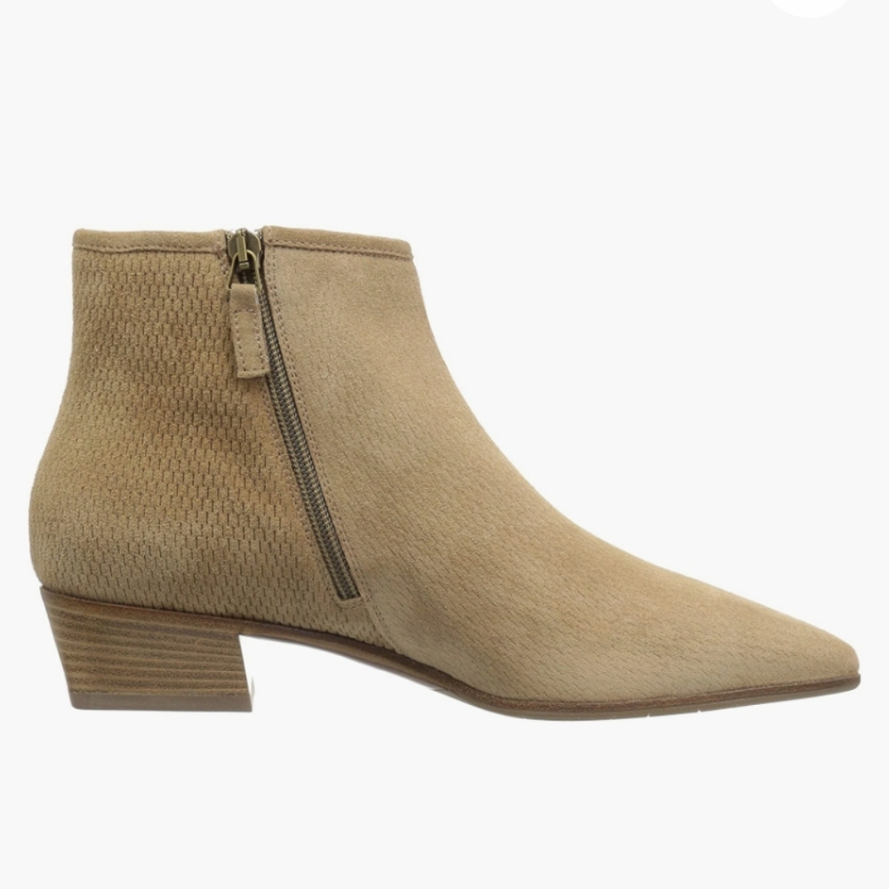 Aquatalia Fire Embossed Weatherproof Suede Low Heel Booties Sand -7 - Picture 6 of 10